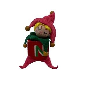 Vintage Miniature Christmas Elf Noel Spellout Ornament